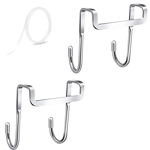 2 Pack Shower Door Hooks 304 Stainless Steel with 1M Nano Tape, Jcabin Over Shower Glass Door Hooks for Bathroom Frameless Glass Shower Door for Hanging Clothes, Towel - Silver