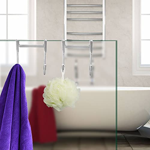 2 Pack Shower Door Hooks 304 Stainless Steel with 1M Nano Tape, Jcabin Over Shower Glass Door Hooks for Bathroom Frameless Glass Shower Door for Hanging Clothes, Towel - Silver