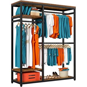 raybee free standing closet organizer system,clothing rack with shelves,wardrobe closet for 250+ clothing racks for hanging clothes 400 lbs heavy duty clothes rack garment rack 16"d x 47.33"w x 71"h