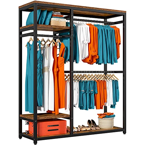 Raybee Free Standing Closet Organizer System,Clothing Rack with Shelves,Wardrobe Closet for 250+ Clothing Racks for Hanging Clothes 400 LBS Heavy Duty Clothes Rack Garment Rack 16"D x 47.33"W x 71"H