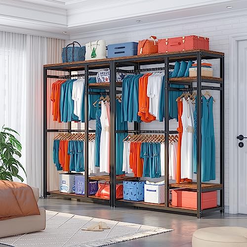 Raybee Free Standing Closet Organizer System,Clothing Rack with Shelves,Wardrobe Closet for 250+ Clothing Racks for Hanging Clothes 400 LBS Heavy Duty Clothes Rack Garment Rack 16"D x 47.33"W x 71"H