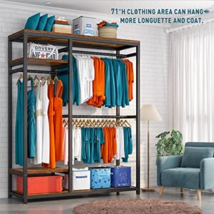 Raybee Free Standing Closet Organizer System,Clothing Rack with Shelves,Wardrobe Closet for 250+ Clothing Racks for Hanging Clothes 400 LBS Heavy Duty Clothes Rack Garment Rack 16"D x 47.33"W x 71"H