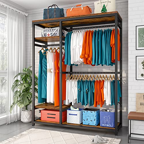 Raybee Free Standing Closet Organizer System,Clothing Rack with Shelves,Wardrobe Closet for 250+ Clothing Racks for Hanging Clothes 400 LBS Heavy Duty Clothes Rack Garment Rack 16"D x 47.33"W x 71"H