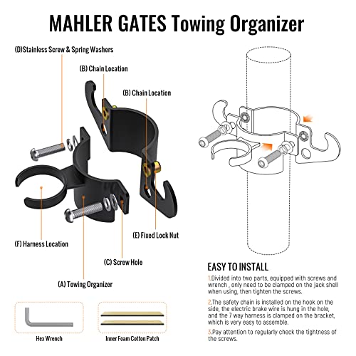 MAHLER GATES Towing Organizer 7WAY Hitch Tightener for Plug Protector Heavy- Duty Steel Black Powder Coating Anti-Rust Tongue Jack Trailer Chain Holder