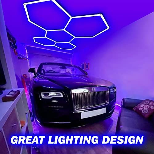 Hexagon Ceiling Lights,Creative Detail Lights,DIY Shaped Decorative Lights,LED Night Light for Shop,Garages,Basement,Gym,Gaming Room,Club,Plug & Play,145W,5Pack (Blue)