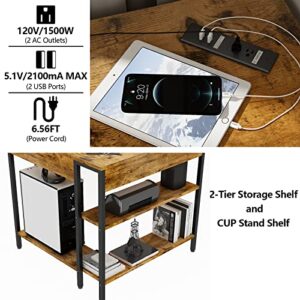 Auromie Corner Desk with Outlets & USB Ports, 90 Degree Triangle Corner Table with CPU Stand & Storage Shelves for Small Space, Computer Table with Charging Station for Home Office Bedroom (Rustic)