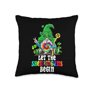 colorful st patricks day gnome lover irish lucky let shenanigans begin colorful gnomes st patricks day throw pillow, 16x16, multicolor