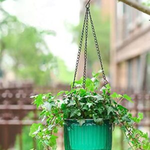 Melphoe 2 Pack Self Watering Hanging Planters Indoor Flower Pots, 6.5 Inch Outdoor Hanging Basket, Plant Hanger with 3Hooks Drainage Holes for Garden Home (Emerald)