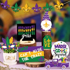 13 Pieces Mardi Gras Decor Mardi Gras Tiered Tray Decor Carnival Tier Tray Decorations Mardi Gras Centerpieces for Tables Wood Gnomes Trays Signs with 2 Wood Bases for Home Mardi Gras Party Decoration