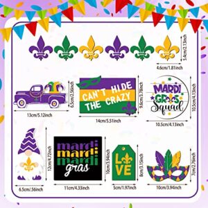 13 Pieces Mardi Gras Decor Mardi Gras Tiered Tray Decor Carnival Tier Tray Decorations Mardi Gras Centerpieces for Tables Wood Gnomes Trays Signs with 2 Wood Bases for Home Mardi Gras Party Decoration