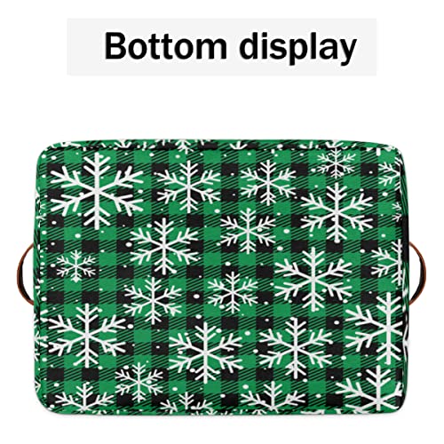 Christmas Buffalo Plaid Collapsible Cube Storage Basket BinS, Check Snow Large Foldable Toys Decorative Organizers With Handles For Closet Shelf Office Cabinet Bedroom Playroom