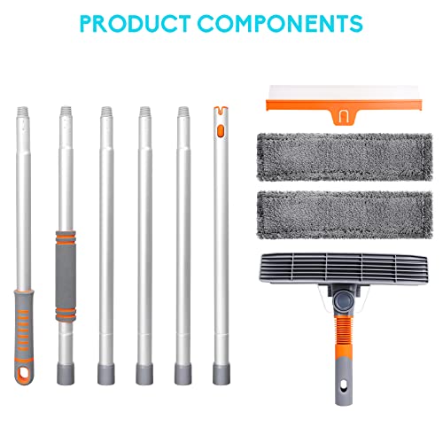 Homipooty Professional Window Squeegee Cleaner 2 in 1 Rotatable Window Cleaning Tool Kit with Extension Pole, 94'' Telescopic Window Washing Equipment with Bendable Head for Indoor/Outdoor High Window