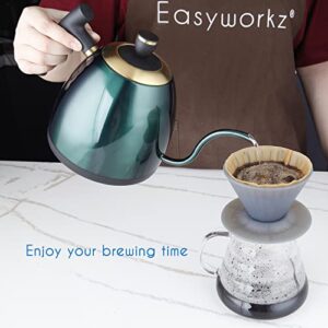 Easyworkz Electric Gooseneck Pour Over Coffee Kettle, Stainless Steel Hand Drip Tea Pot 27 Ounce Temperature Control 1200W Quick Heating