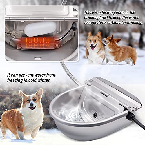 KHEARPSL Automatic Heated Waterer Heated Dog Bowl Pet Thermal-Bowl Livestock Water Trough Heated Water Bowl for Dog Horse Cattle Chicken Pig Goat (Waterer with Hose)