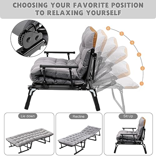 ABORON 6 Adjustable Metal Platform Bed/Sofa Mattress,Heavy Duty Folding Bed Cot Size,Portable Guest Beds,Rollaway Fold Out Bed/Thick Mat and Pillow for Spare Bedroom & Office