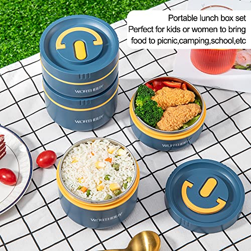 ArderLive Lunch Bento Box with Bag, Portable Leakproof Lunch Containers, 18/8 304 Stainless Steel Stackable Lunch Box for Adults, Picnic Work and Travel, 68 Oz, Blue