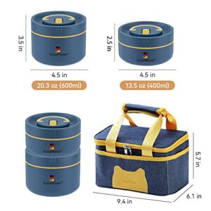 ArderLive Lunch Bento Box with Bag, Portable Leakproof Lunch Containers, 18/8 304 Stainless Steel Stackable Lunch Box for Adults, Picnic Work and Travel, 68 Oz, Blue