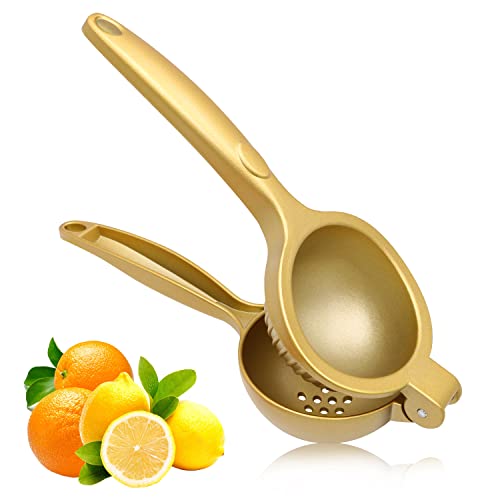 Lemon Squeezer, Large Citrus Juicer and Lemon Juicer Hand Press Heavy Duty Lime Squeezer Easy Squeeze Manual Juicer JAYWAYNE Metal Hand Juicer Kitchen Tools and Gadgets For Making Fresh Juice (Gold)