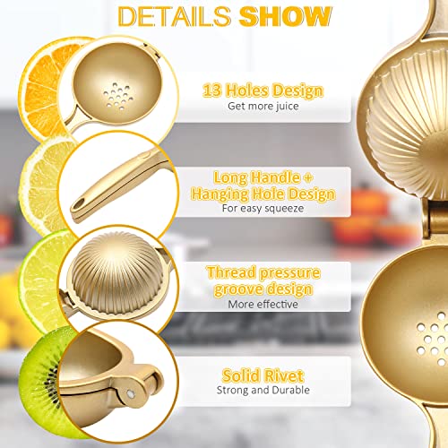 Lemon Squeezer, Large Citrus Juicer and Lemon Juicer Hand Press Heavy Duty Lime Squeezer Easy Squeeze Manual Juicer JAYWAYNE Metal Hand Juicer Kitchen Tools and Gadgets For Making Fresh Juice (Gold)