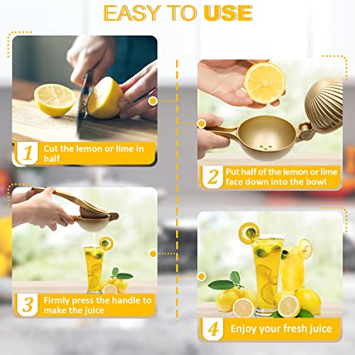 Lemon Squeezer, Large Citrus Juicer and Lemon Juicer Hand Press Heavy Duty Lime Squeezer Easy Squeeze Manual Juicer JAYWAYNE Metal Hand Juicer Kitchen Tools and Gadgets For Making Fresh Juice (Gold)