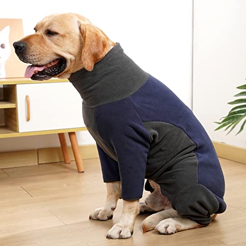 Harikaji Dog Cold Weather Coat, Dog Warm 4 Legs Pajamas Onesie Pet Soft Winter Dog PJS Sweaters Jacket Pet Clothes Stretchy Soft Doggy Jumpsuits Sweatshirt for Large Dogs(Blue,XL)