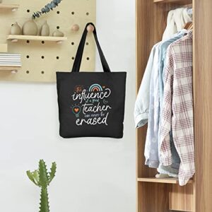 Ugiftcorner Teacher Bag Teacher Gifts for Women Men Thank You Gifts Christmas Graduation Birthday Valentines Day Gifts for Teacher Tote Bag Canvas Cotton Teacher Shoulder Bag with Pocket Black