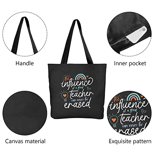 Ugiftcorner Teacher Bag Teacher Gifts for Women Men Thank You Gifts Christmas Graduation Birthday Valentines Day Gifts for Teacher Tote Bag Canvas Cotton Teacher Shoulder Bag with Pocket Black