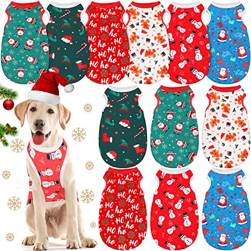 12 Pieces Christmas Dog Shirt Bulk Dog Christmas Outfit Christmas Dog Clothes Puppy Christmas Shirt for Small Dogs Christmas Home and Party Dog Supplies (Large)