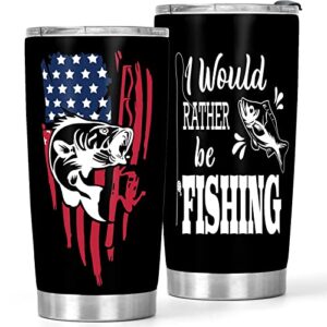 fishing gifts for men - 20oz fishing tumbler gifts for fishermen - birthday gifts for dad from daughter - cool christmas gifts for husband - i would rather be fishing tumbler with lid, 1 piece