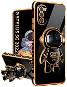 buleens for motorola moto g stylus 5g 2022 case with astronaut stand, women girls cases, girly cute 6d outer space heart pattern phone cover for g stylus 5g 2022 6.8'' black