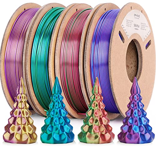 Silk PLA Filament 1.75mm for 3D Printer -ERYONE Silk Dual/tri Color Shiny PLA Dimensional Accuracy +/- 0.03 mm 3D Printing Filament 250g*4 Spools