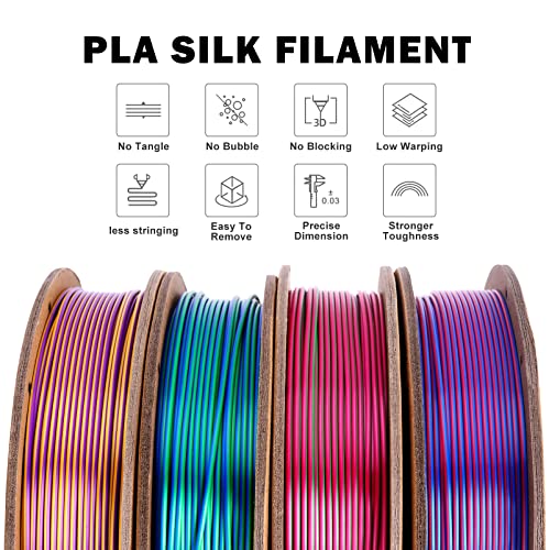 Silk PLA Filament 1.75mm for 3D Printer -ERYONE Silk Dual/tri Color Shiny PLA Dimensional Accuracy +/- 0.03 mm 3D Printing Filament 250g*4 Spools