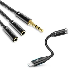 syncwire headphone splitter, iphone headphone adapter, 3.5mm audio stereo y splitter for phone & more