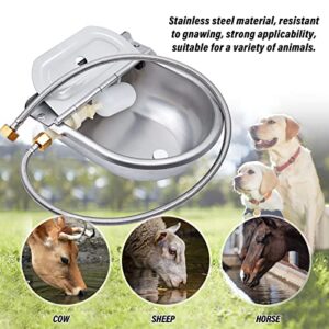 KHEARPSL Automatic Waterer Dog Water Bowl Dispenser Livestock Water Trough Stainless Steel Auto Water Bowl for Horse Dog Cattle Chicken Pig Goat (Waterer+Pipe)