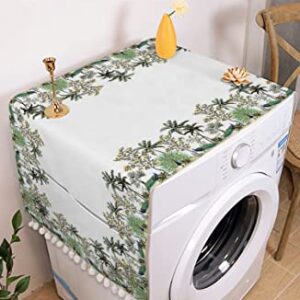 Fridge Dust Cover with Pockets, Summer Palm Tree Microwave Oven Dustproof Cover Decorative Kitchen Appliance Protector Cover Multi-Purpose Top Covers 12"x35" Tropical Green Leaves Peacock