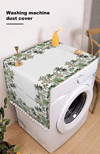 Fridge Dust Cover with Pockets, Summer Palm Tree Microwave Oven Dustproof Cover Decorative Kitchen Appliance Protector Cover Multi-Purpose Top Covers 12"x35" Tropical Green Leaves Peacock