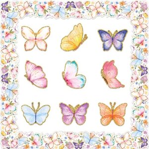 osnie 72pcs butterfly cutouts bulletin board decor set watercolor butterfly aesthetic wall decals scalloped chalkboard border trim bulletin cardboard for classroom school baby shower party supplies