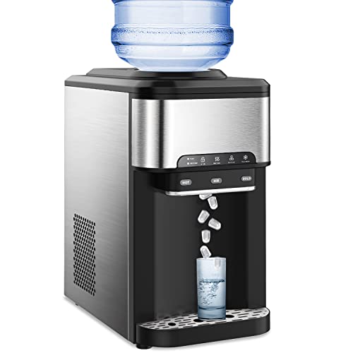 COWSAR Water Cooler Dispenser with Built-in Ice Maker, Water Dispenser Countertop for 3-5 Gallon Bottle, 3 Temperature Settings - Hot, Cold & Room Water