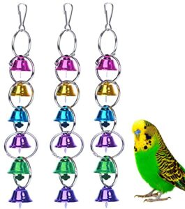 fejapa 3 pack bird bells toy chewing hanging ring toy cage bite for pet budgie parakeet cockatiel conure macaw african grey eclectus cockatoo finches lovebird quaker parrot finch canary