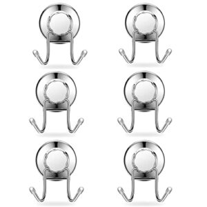 ipegtop 6 pack strong suction cup hooks damage free stainless steel hook for towel, robe, loofah, bags, coat, kitchen tools and bathroom accessories