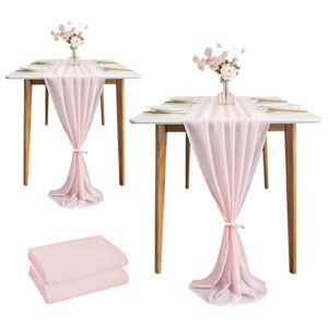 fyy 2pcs 10ft chiffon table runner,29x120 inches romantic wedding runner,pink sheer chiffon table cover dressing table runner for wedding birthday party bridal baby shower decorations-pink