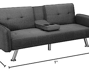 UBGO Reversible Modular, Convertible Sofa Bed, Adjustable Loveseat, Pull Down Mid Back with 2 Cup Holders, Small Space Furniture Set for Living Room, Bedroom, Office, Dark Grey