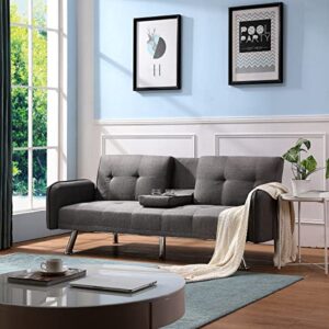 ubgo reversible modular, convertible sofa bed, adjustable loveseat, pull down mid back with 2 cup holders, small space furniture set for living room, bedroom, office, dark grey