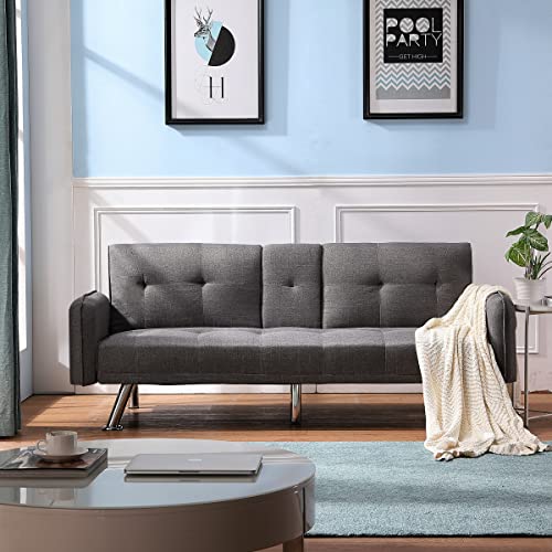 UBGO Reversible Modular, Convertible Sofa Bed, Adjustable Loveseat, Pull Down Mid Back with 2 Cup Holders, Small Space Furniture Set for Living Room, Bedroom, Office, Dark Grey