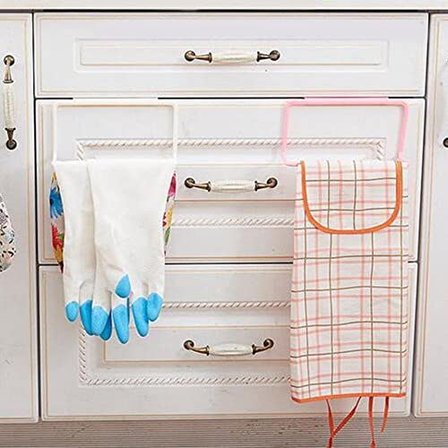 Modern Kitchen Over Cabinet Plastic Towel Rack, Hang on Inside or Outside of Doors, Storage and Organization for Hand and Dish Towels, Rag(White)