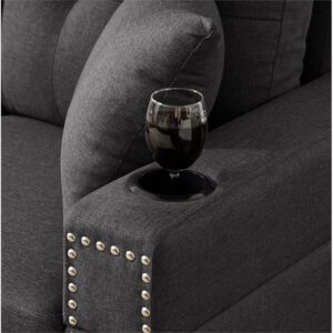 Devion Furniture Fabric Linen Modern Style Sectional Sofa & Chaise with Cup Holder-Dark Gray