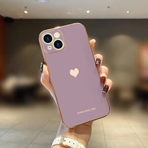 Teageo for iPhone 14 Case for Women Girl Cute Love Heart Luxury Electroplate Plating Soft Bling Back Cover Raised Full Camera Protection Bumper Silicone Shockproof Phone Case for iPhone 14, Lavender