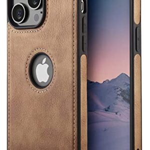 N.N Compatible for iPhone 14 Pro Max 6.7 Vegan Leather case, Luxury, Elegant and Beautiful Design case Non-Slip Grip Vintage Looking Perfect Stitching Leather case (Brown)