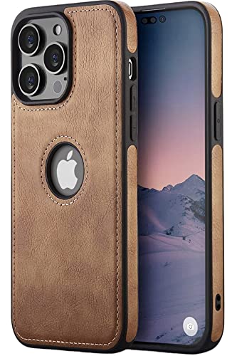 N.N Compatible for iPhone 14 Pro Max 6.7 Vegan Leather case, Luxury, Elegant and Beautiful Design case Non-Slip Grip Vintage Looking Perfect Stitching Leather case (Brown)