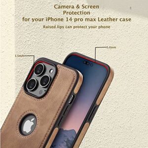 N.N Compatible for iPhone 14 Pro Max 6.7 Vegan Leather case, Luxury, Elegant and Beautiful Design case Non-Slip Grip Vintage Looking Perfect Stitching Leather case (Brown)